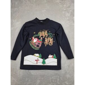 Vintage Sweater Loft New York Sweatshirt Women S Black Santa Reindeer Christmas